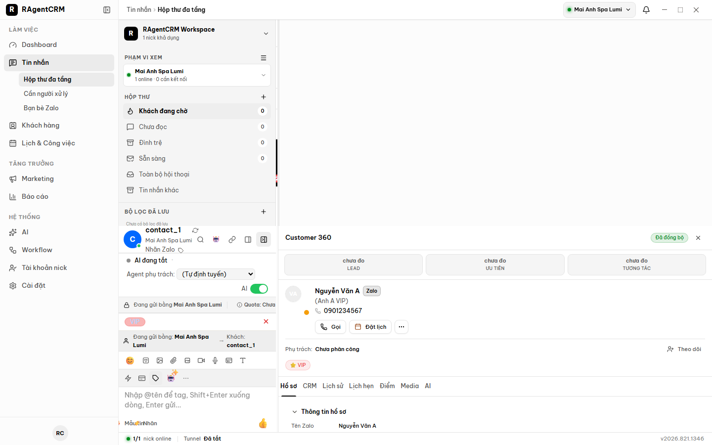 Giao diện Hộp thư hợp nhất RAgentCRM