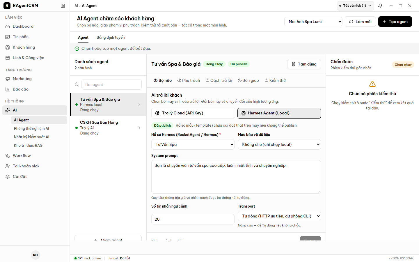 Cấu hình AI Agent & RAG Knowledge Base